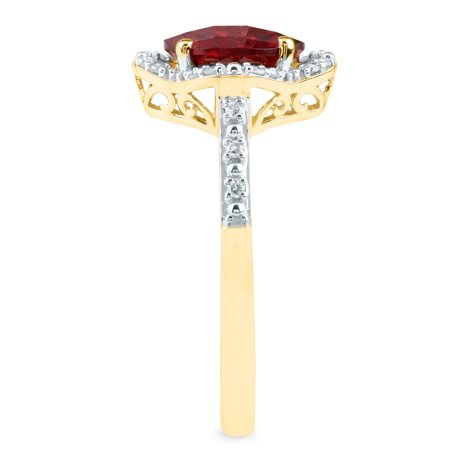 Checkerboard-Cut Garnet Ring in 10K Yellow Gold (1/10 ct. tw.)