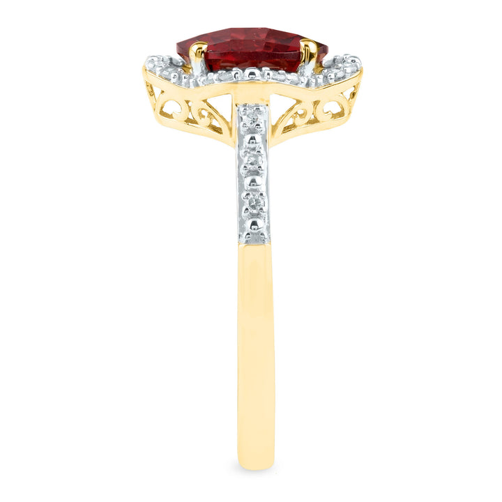 Checkerboard-Cut Garnet Ring in 10K Yellow Gold (1/10 ct. tw.)