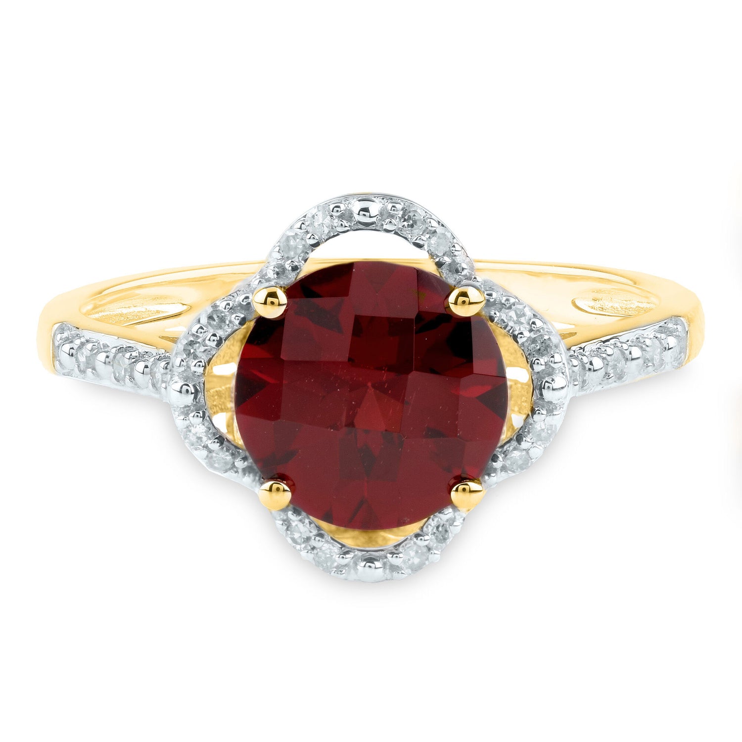 Checkerboard-Cut Garnet Ring in 10K Yellow Gold (1/10 ct. tw.)