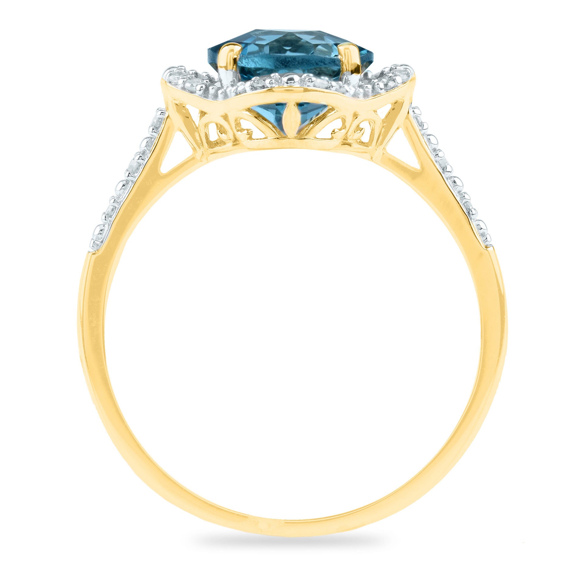 Checkerboard-Cut London Blue Topaz Ring in 10K Yellow Gold (1/10 ct. tw.)