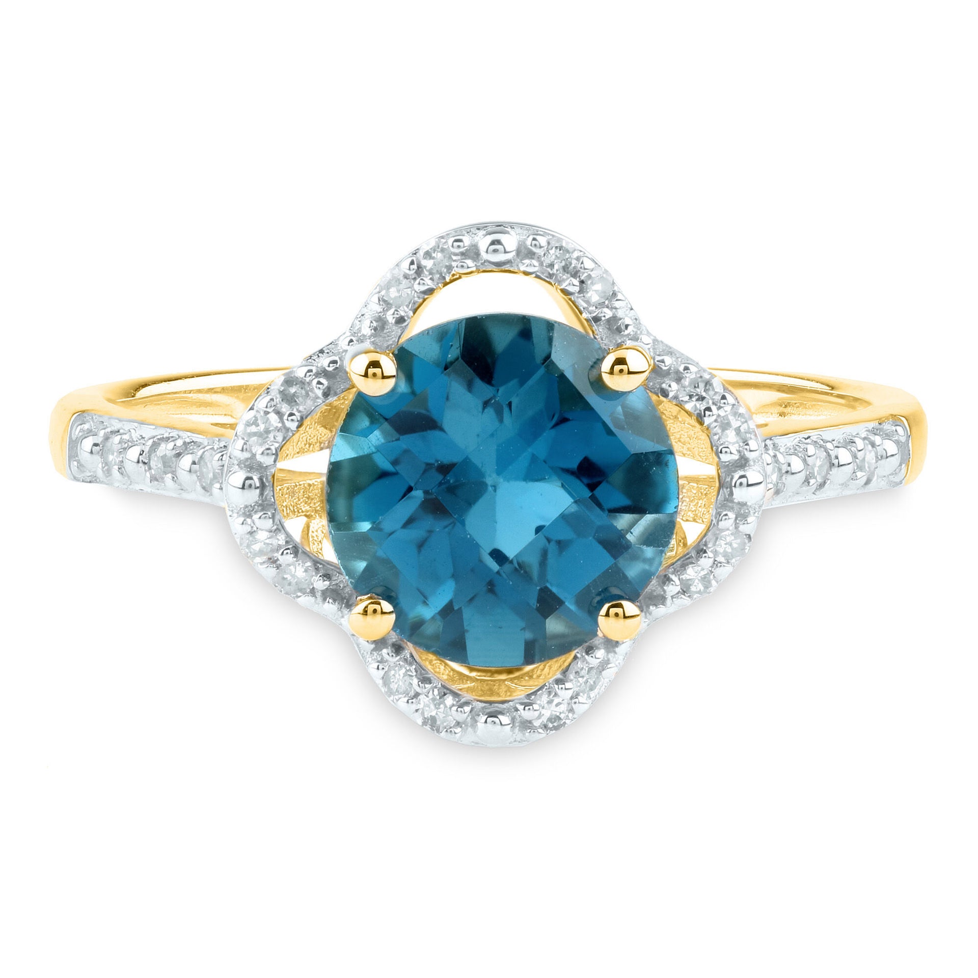 Checkerboard-Cut London Blue Topaz Ring in 10K Yellow Gold (1/10 ct. tw.)