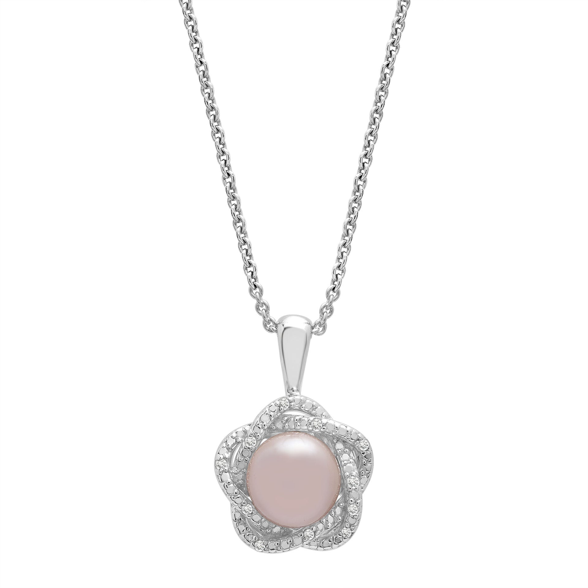 Pink Freshwater Cultured Pearl & Diamond Accent Pendant in Sterling Silver
