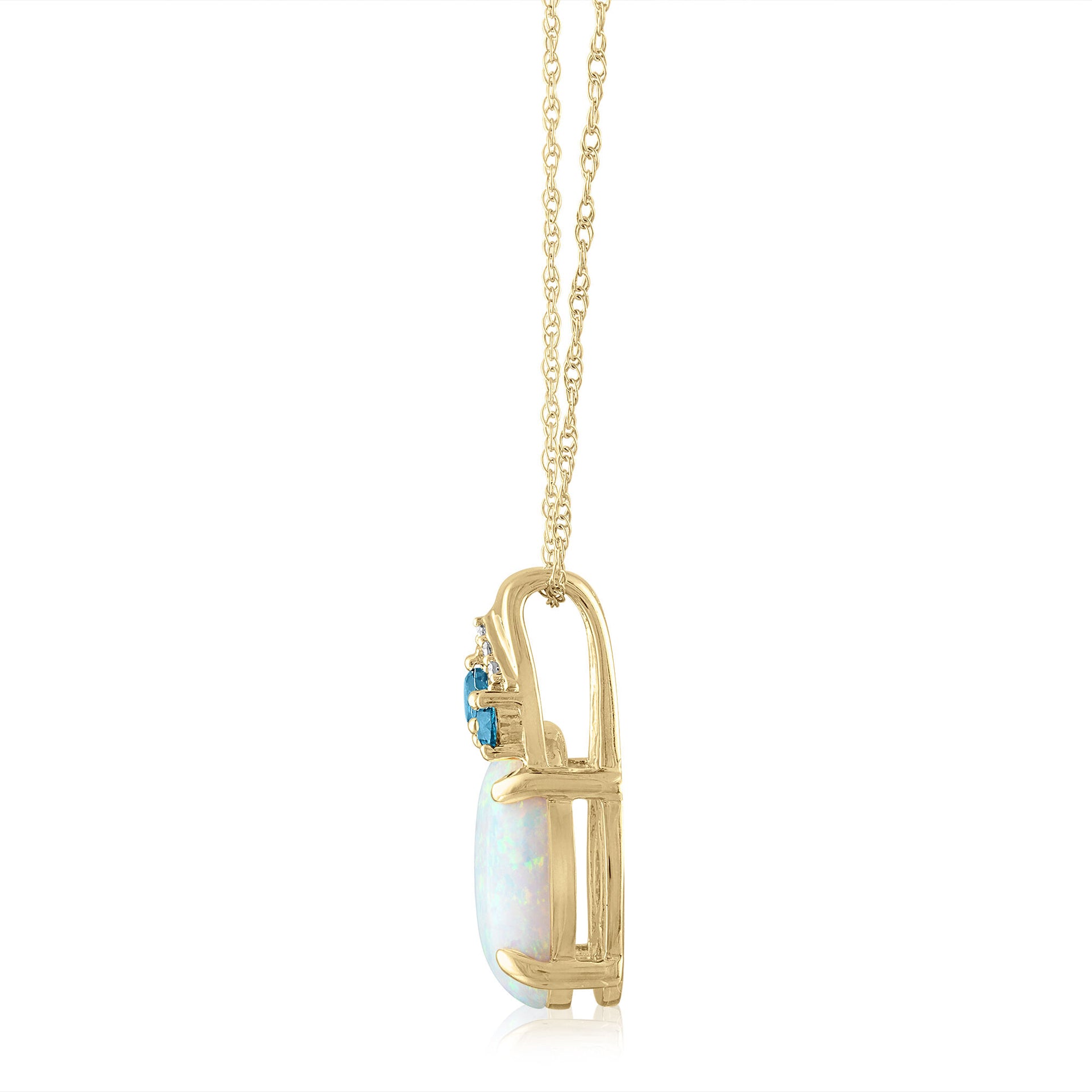 Lab-Created Opal, Blue Topaz and Diamond Accent Pendant in 14K Yellow Gold