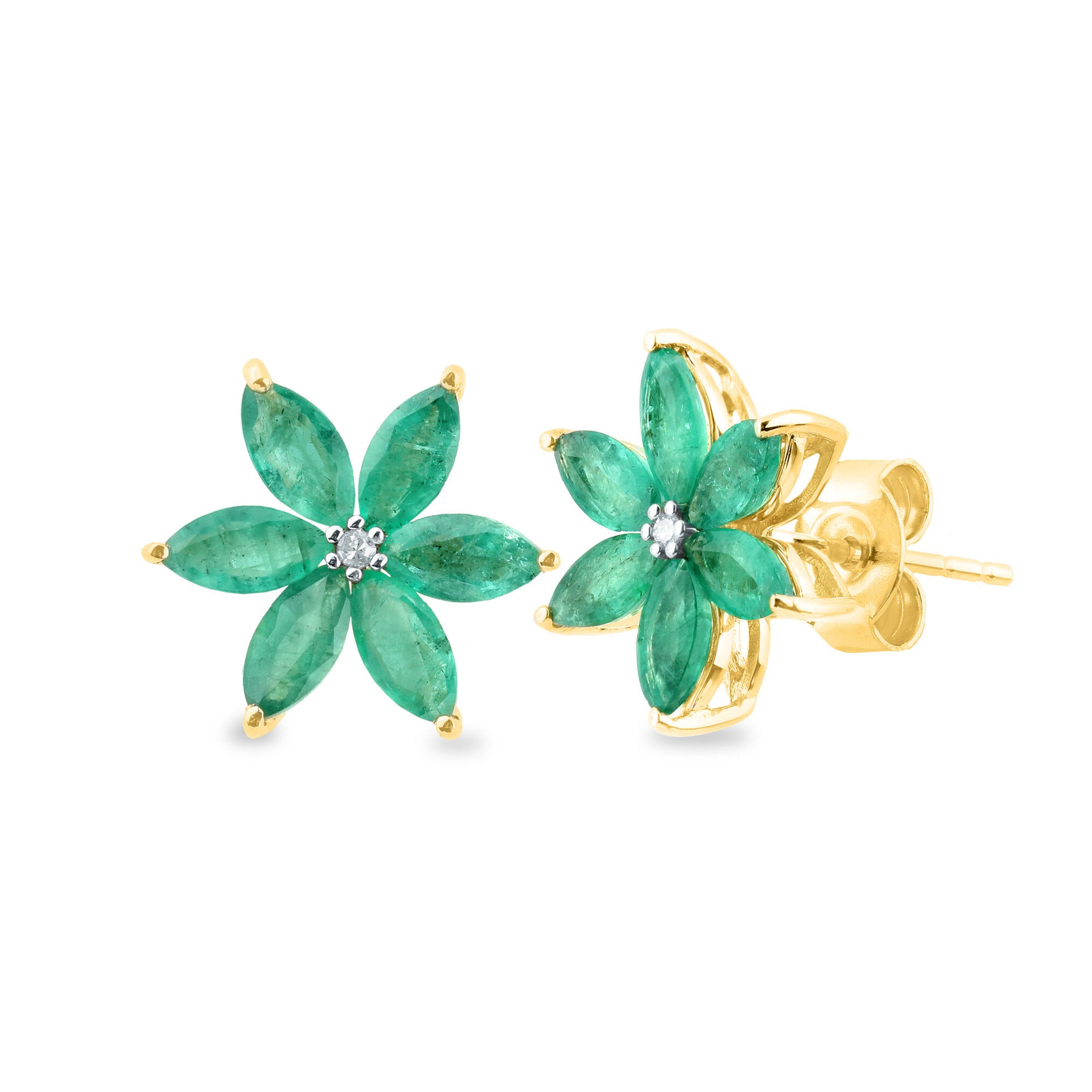 Emerald and Diamond Accent Stud Earrings in 10K Yellow Gold
