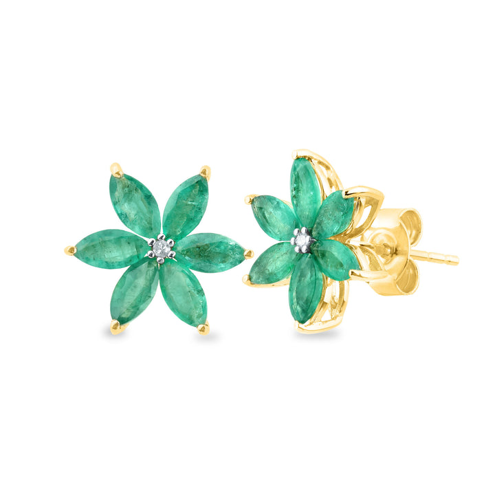 Emerald and Diamond Accent Stud Earrings in 10K Yellow Gold