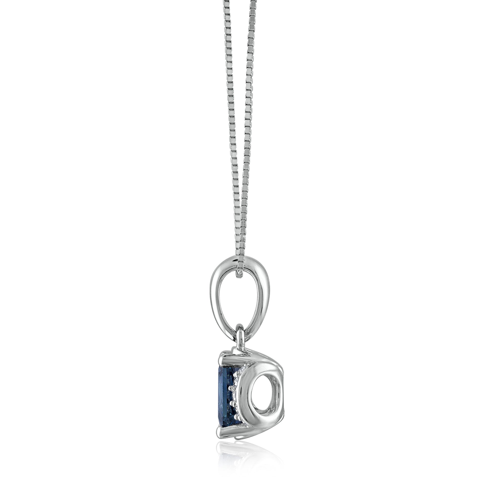 Blue Sapphire and Diamond Accent Pendant in 14K White Gold