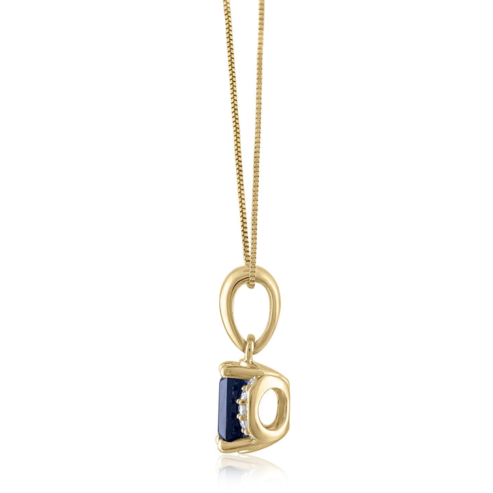 Blue Sapphire and Diamond Accent Pendant in 14K Yellow Gold