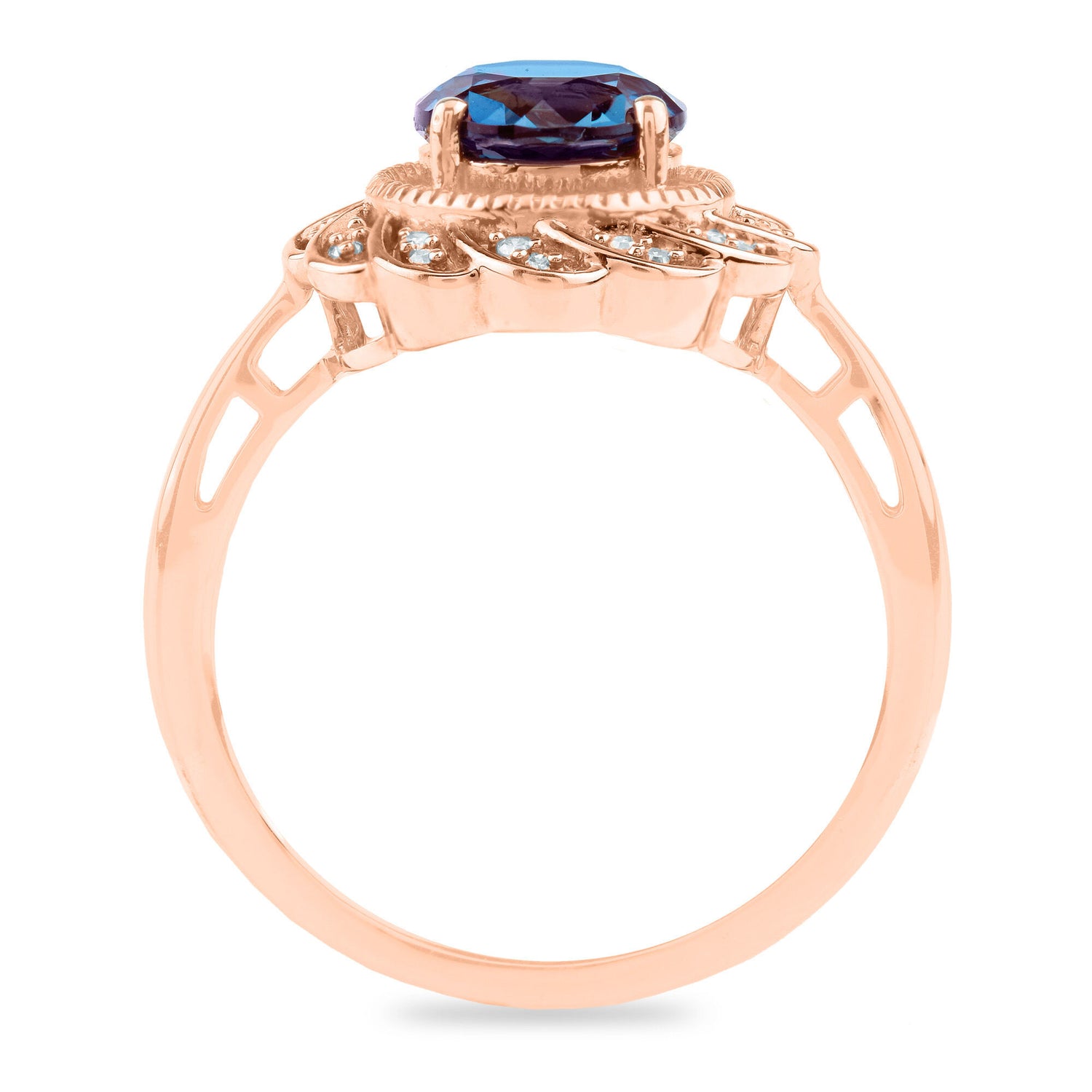 Lab-Created Alexandrite Ring with Diamond Accents in 10K Rose Gold