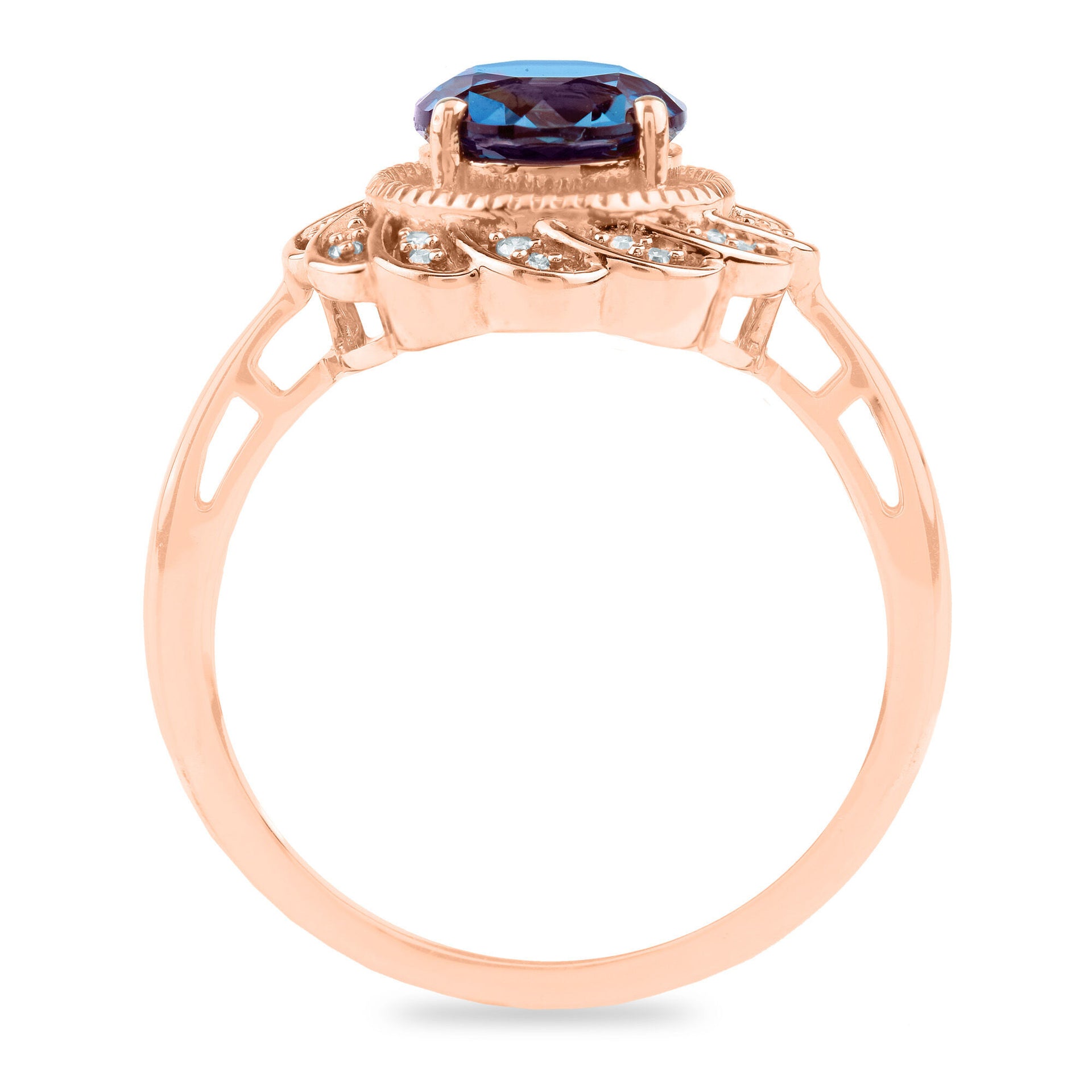 Lab-Created Alexandrite Ring with Diamond Accents in 10K Rose Gold