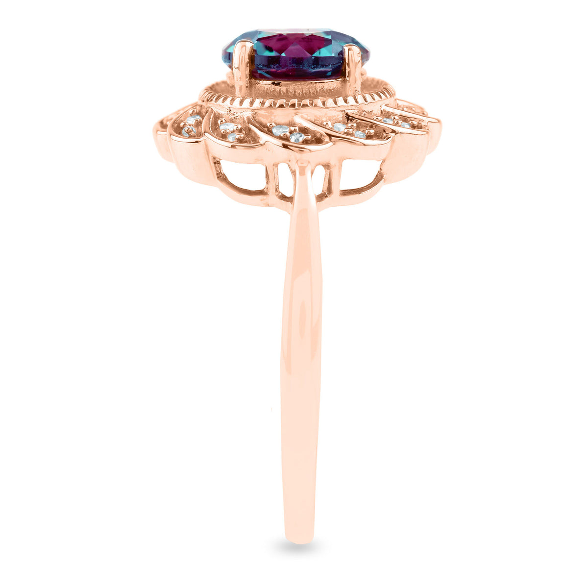 Lab-Created Alexandrite Ring with Diamond Accents in 10K Rose Gold