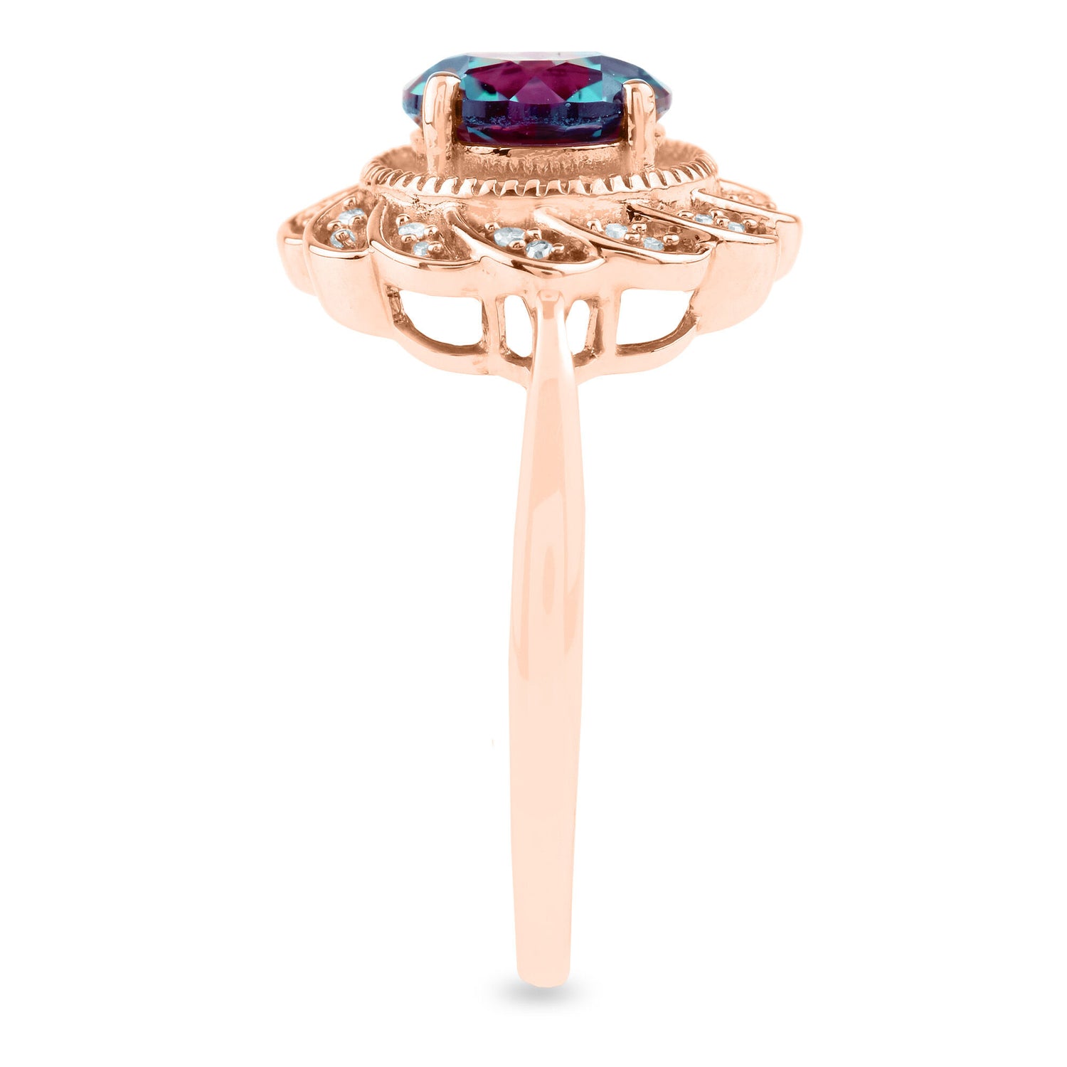 Lab-Created Alexandrite Ring with Diamond Accents in 10K Rose Gold