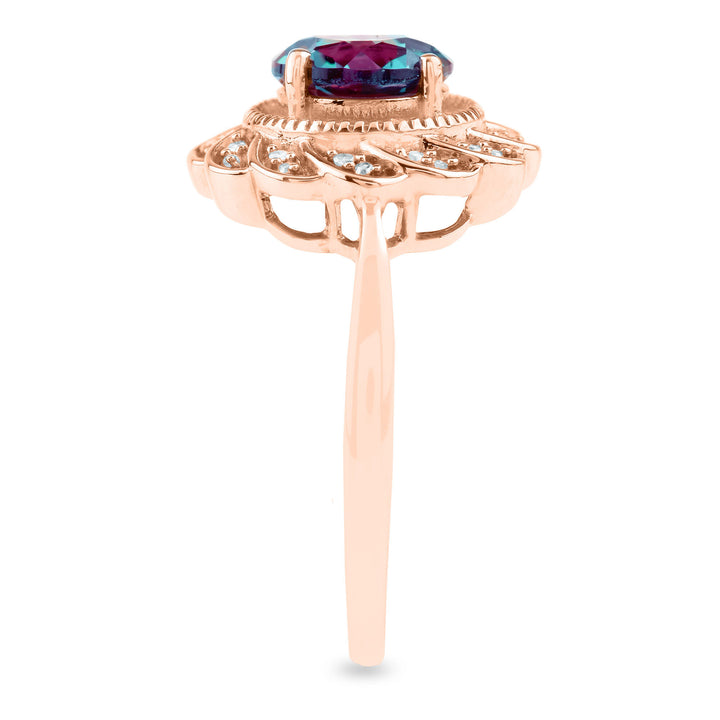 Lab-Created Alexandrite Ring with Diamond Accents in 10K Rose Gold