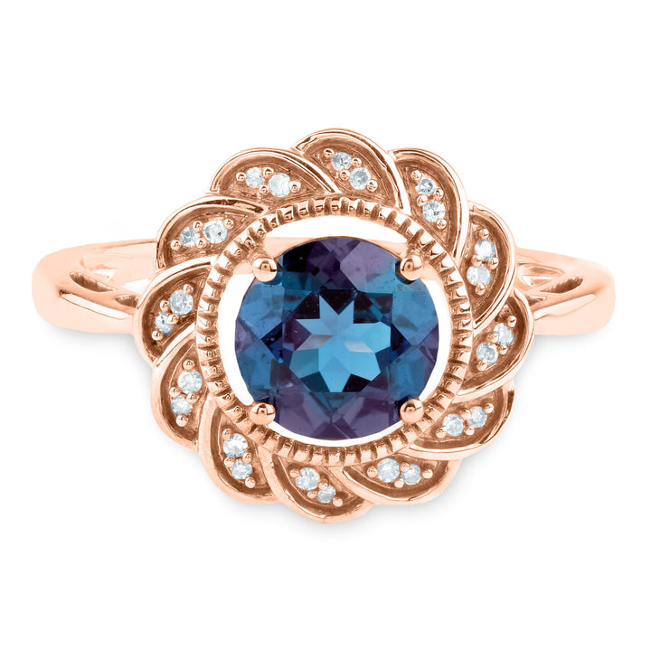 Lab-Created Alexandrite Ring with Diamond Accents in 10K Rose Gold
