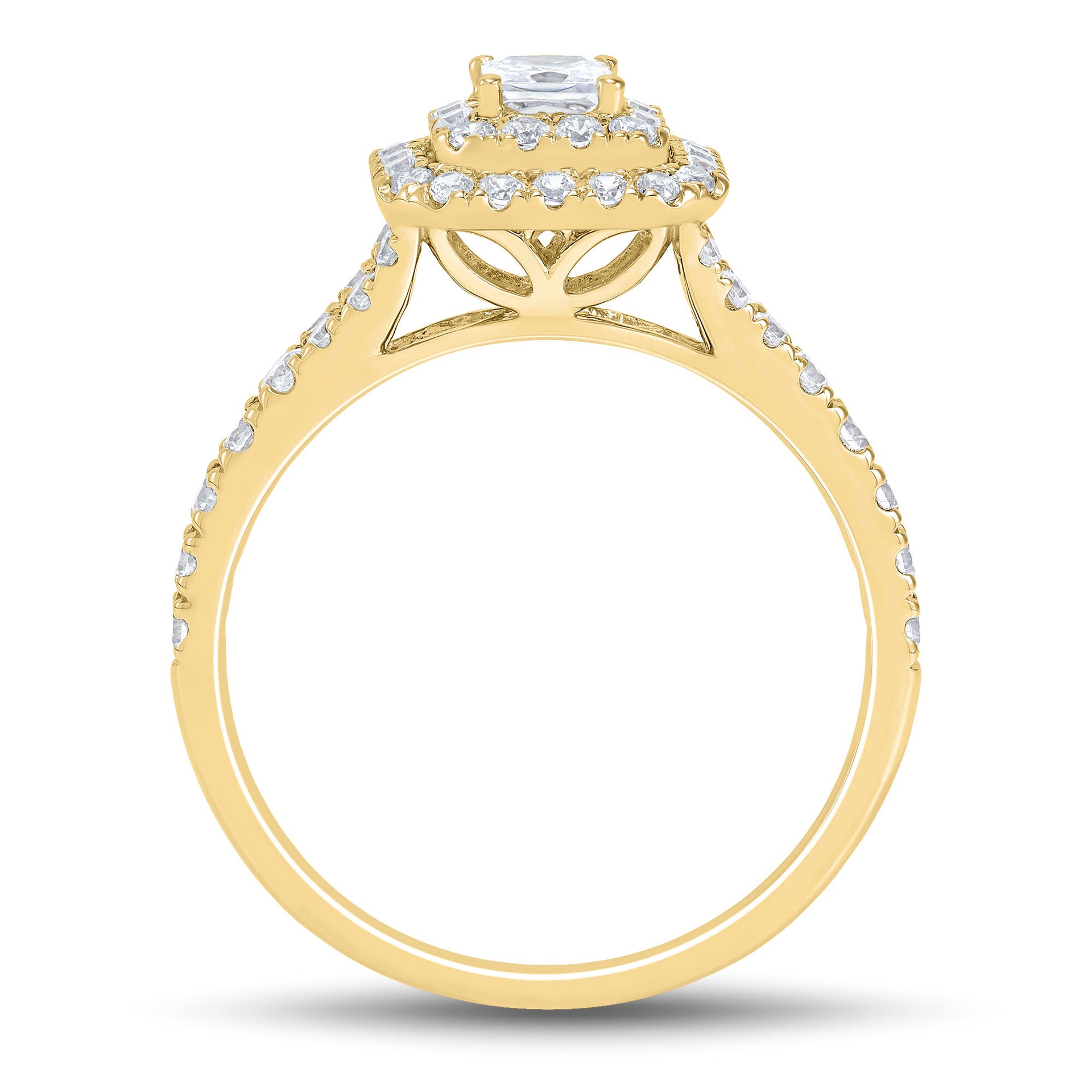 Princess-Cut Double Halo Engagement Ring in 14K Yellow Gold (3/4 ct. tw.)