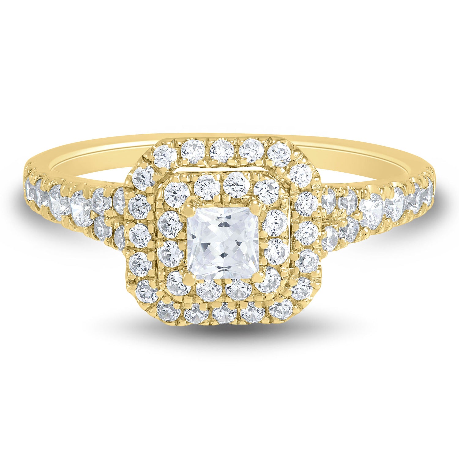 Princess-Cut Double Halo Engagement Ring in 14K Yellow Gold (3/4 ct. tw.)