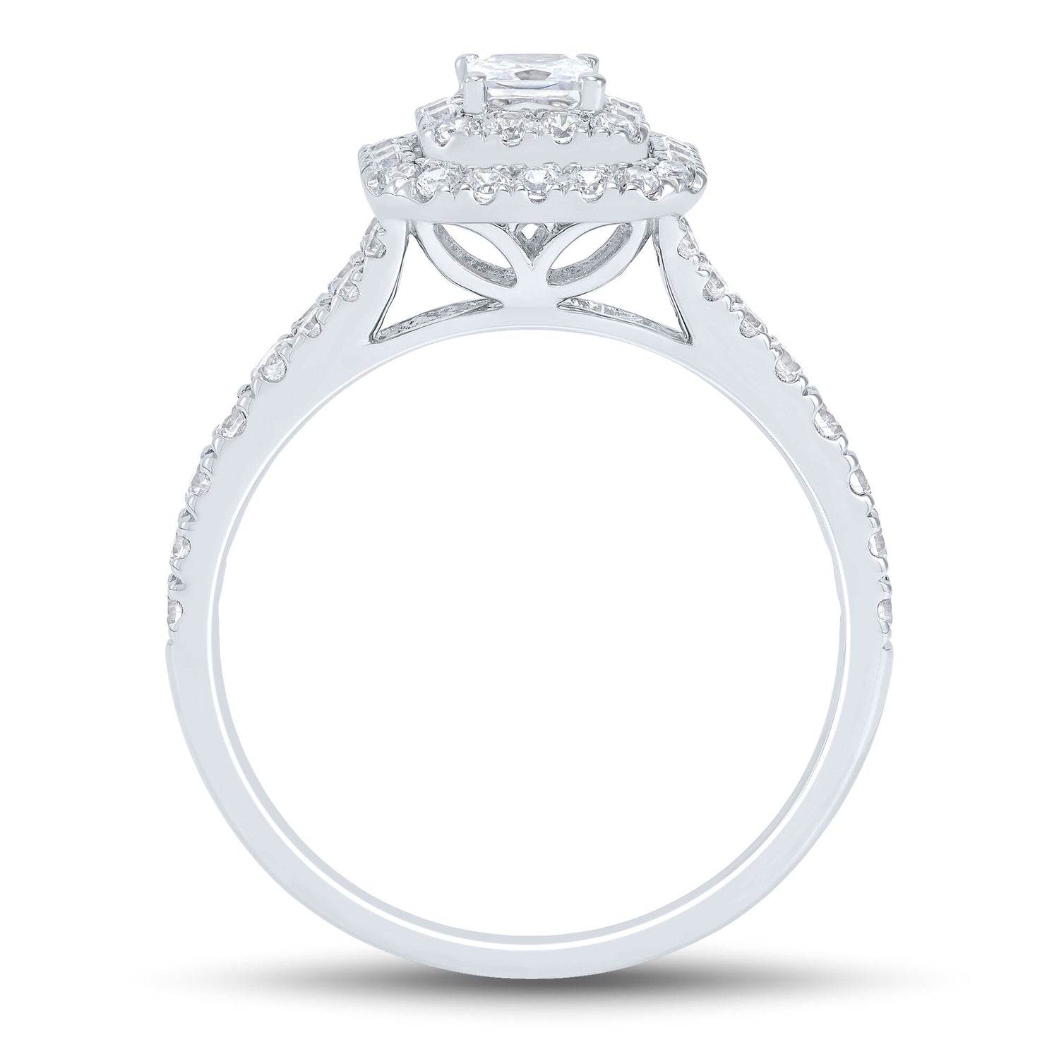 Princess-Cut Double Halo Engagement Ring in 14K White Gold (3/4 ct. tw.)