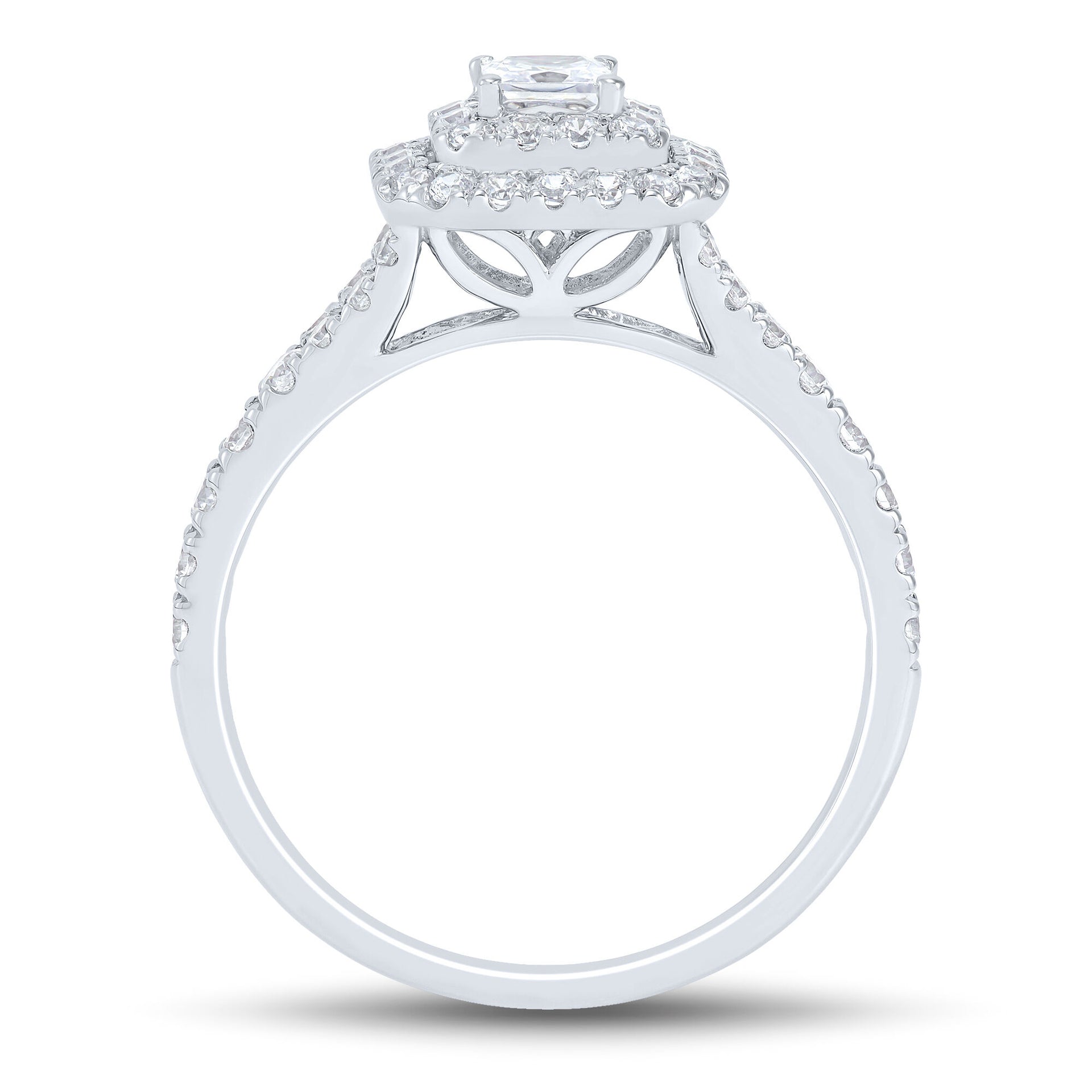Princess-Cut Double Halo Engagement Ring in 14K White Gold (3/4 ct. tw.)