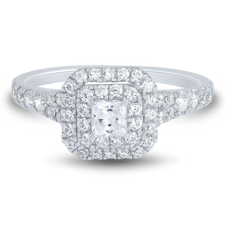 Princess-Cut Double Halo Engagement Ring in 14K White Gold (3/4 ct. tw.)