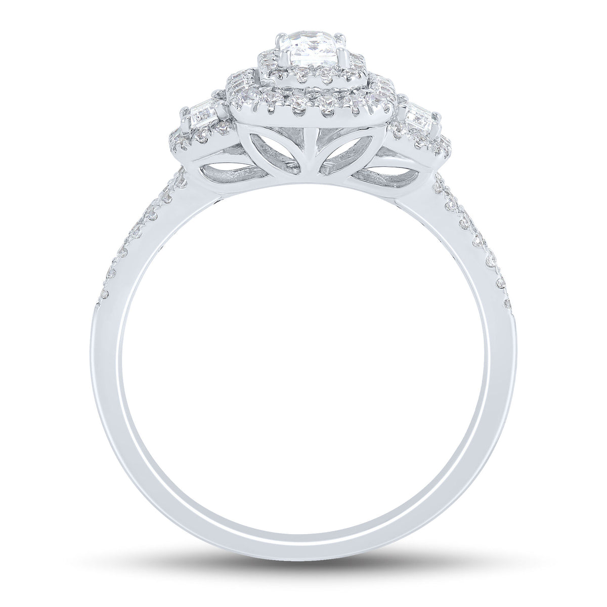 Diamond Three-Stone Emerald-Cut Engagement Ring in 14K White Gold (3/4 ct. tw.)