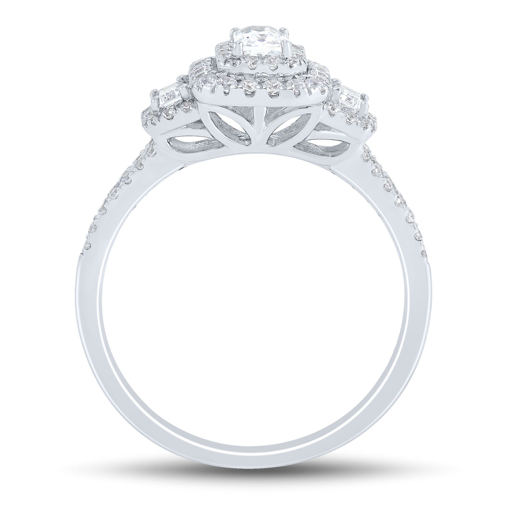 Diamond Three-Stone Emerald-Cut Engagement Ring in 14K White Gold (3/4 ct. tw.)