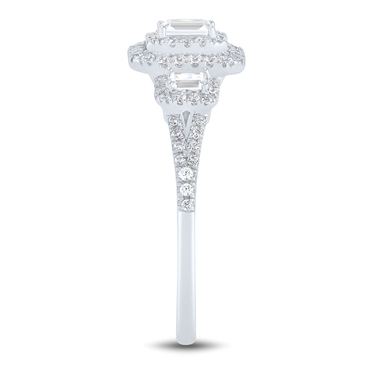 Diamond Three-Stone Emerald-Cut Engagement Ring in 14K White Gold (3/4 ct. tw.)