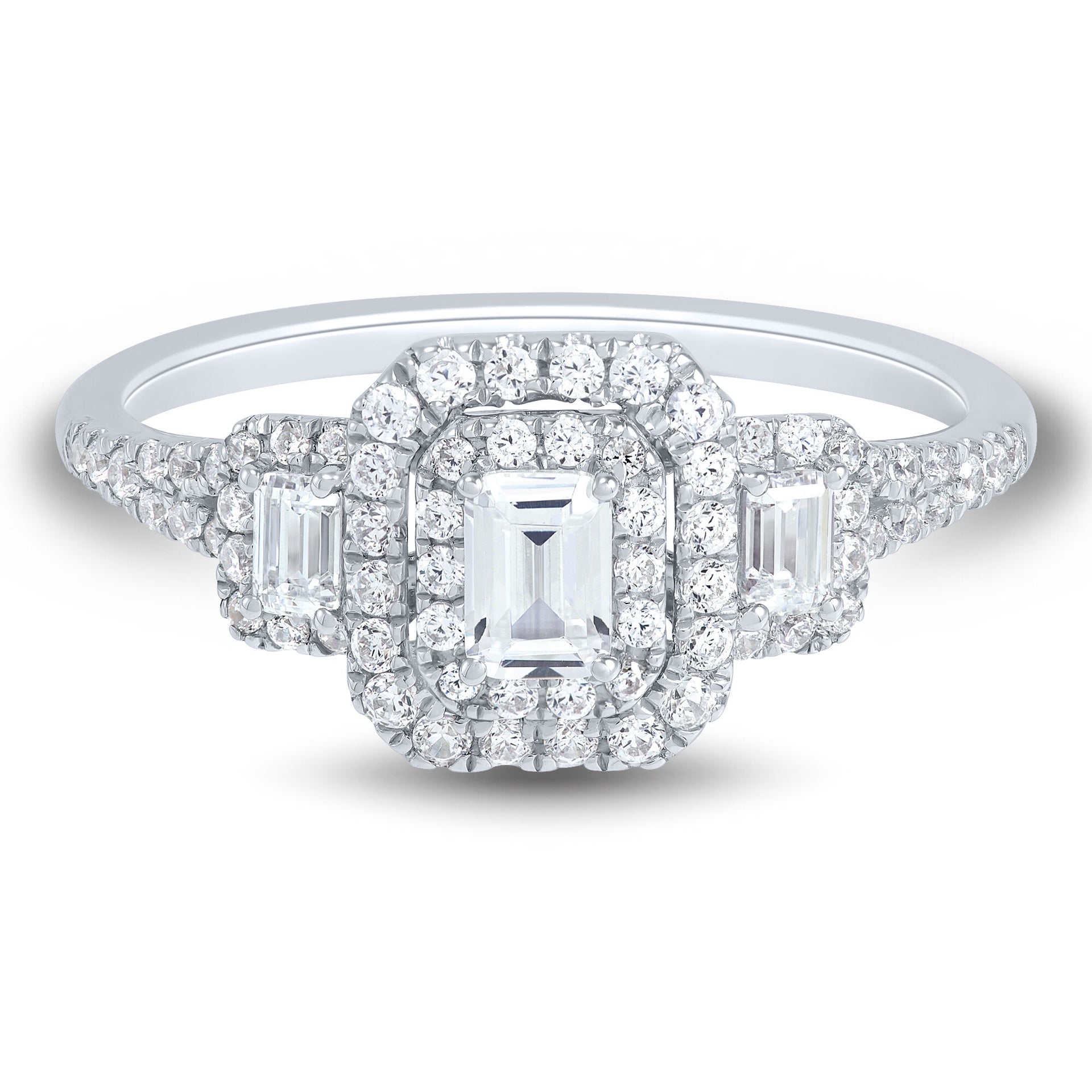 Diamond Three-Stone Emerald-Cut Engagement Ring in 14K White Gold (3/4 ct. tw.)