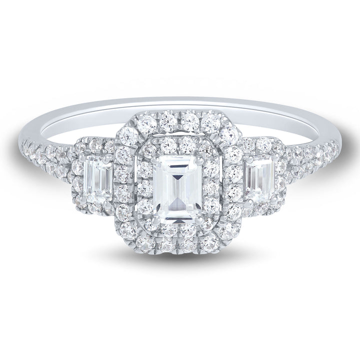 Diamond Three-Stone Emerald-Cut Engagement Ring in 14K White Gold (3/4 ct. tw.)