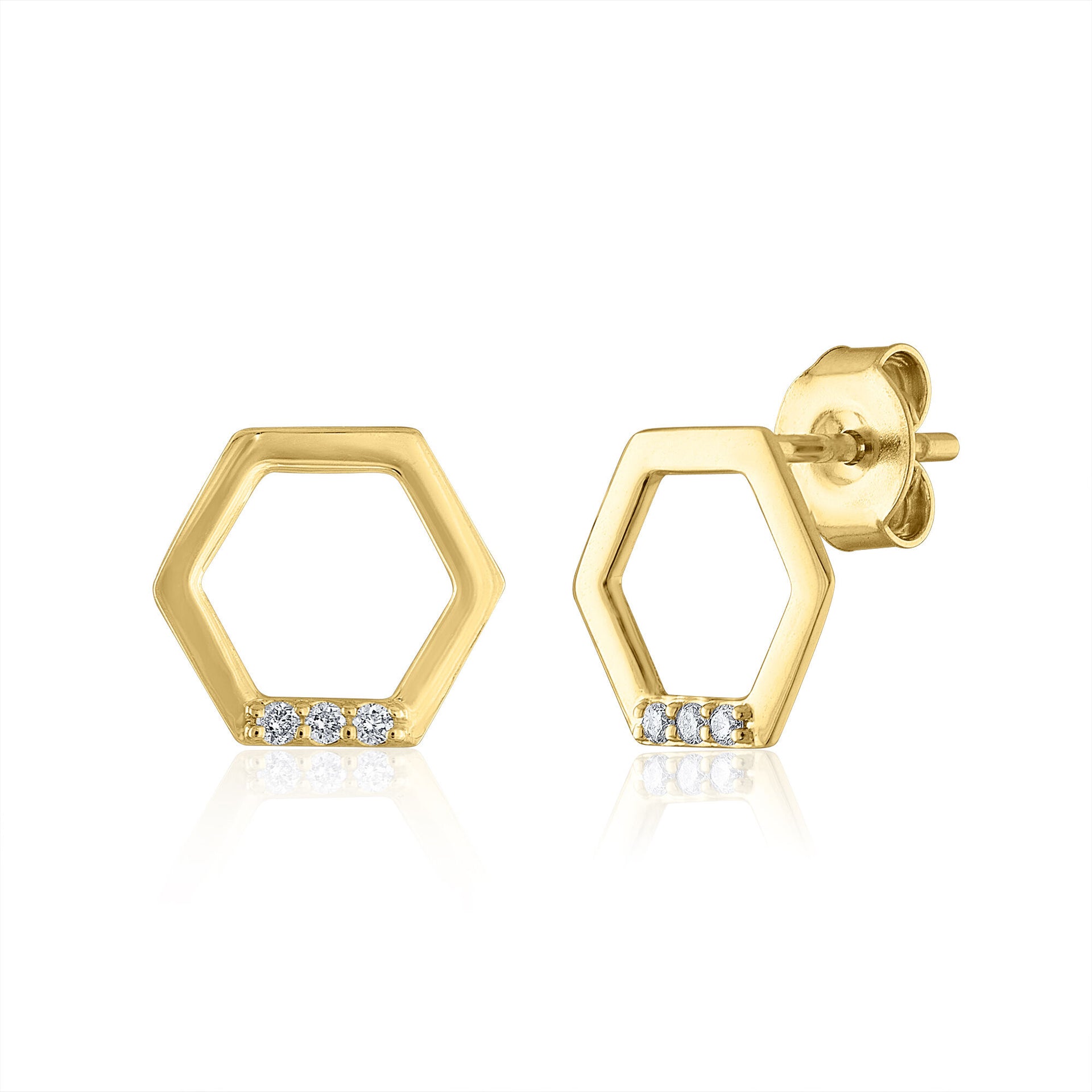 Diamond Accent Hexagon Stud Earrings in 14K Yellow Gold