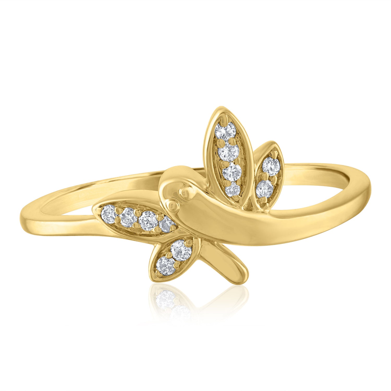 Diamond Accent Dragonfly Ring in 14K Yellow Gold