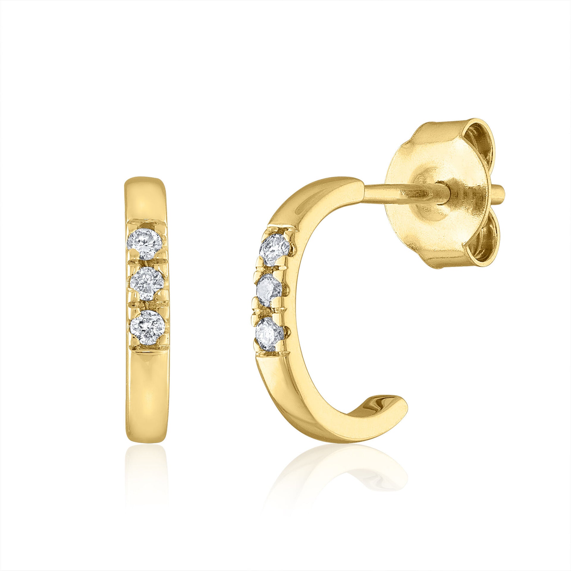 Diamond J-Hoop Earrings in 14K Yellow Gold (1/10 ct. tw.)