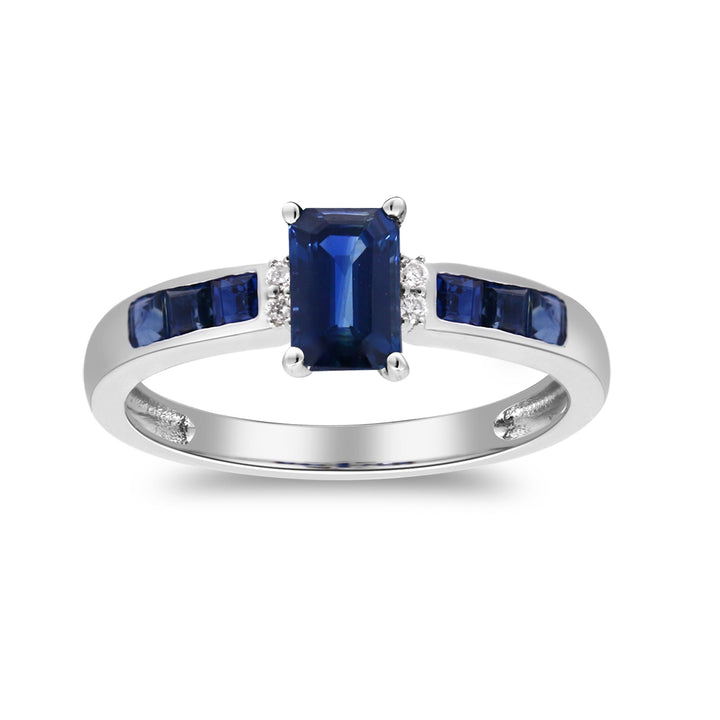 Blue Sapphire & Diamond Accent Ring in 10K White Gold