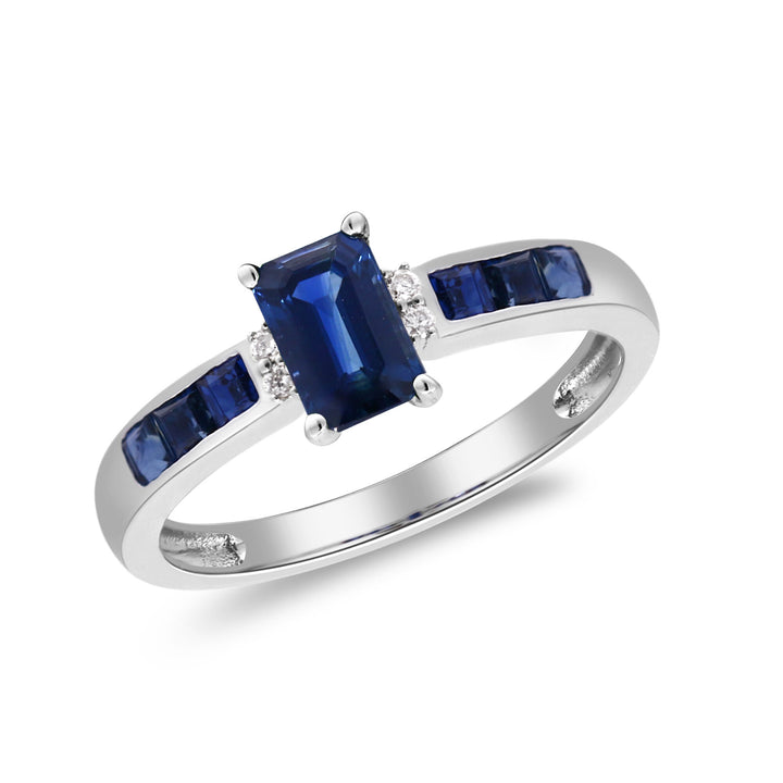 Blue Sapphire & Diamond Accent Ring in 10K White Gold