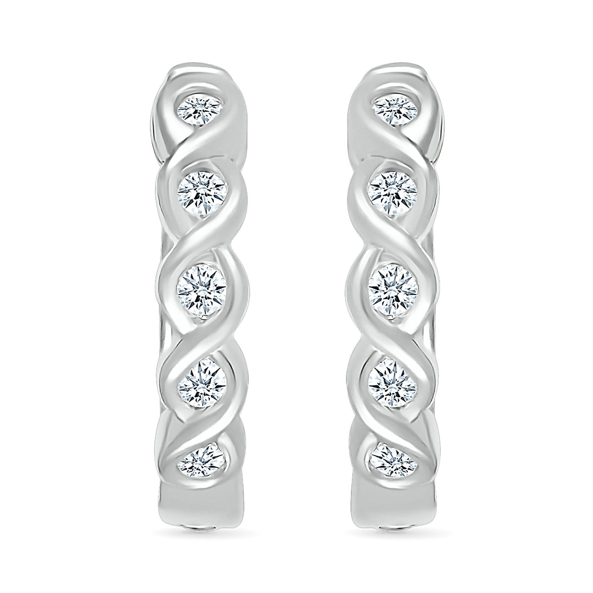 Diamond Twist Hoop Earrings in 10K White Gold (1/10 ct. tw.)