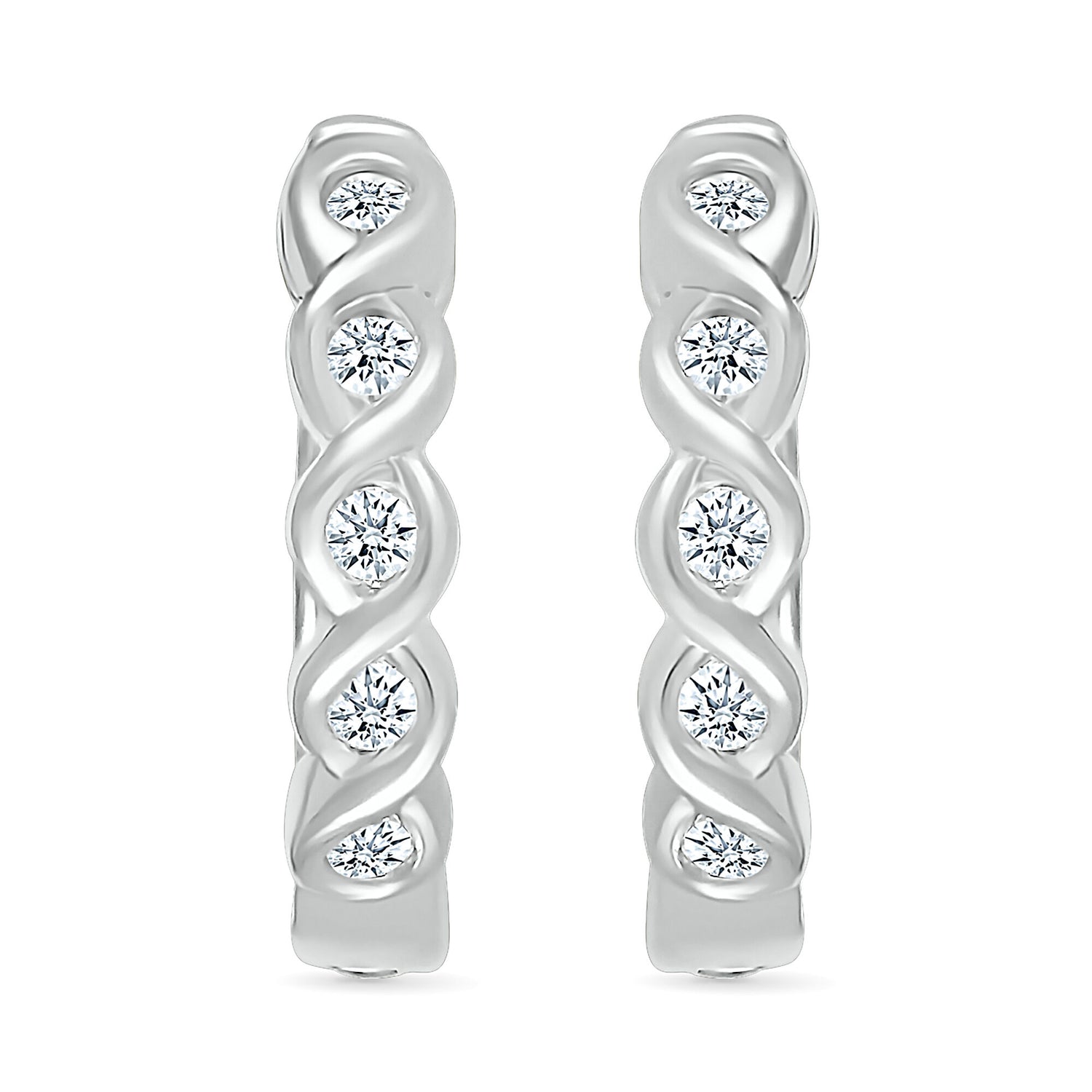 Diamond Twist Hoop Earrings in 10K White Gold (1/10 ct. tw.)