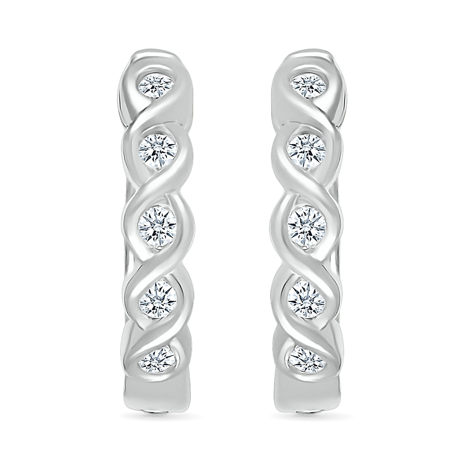 Diamond Twist Hoop Earrings in 10K White Gold (1/10 ct. tw.)
