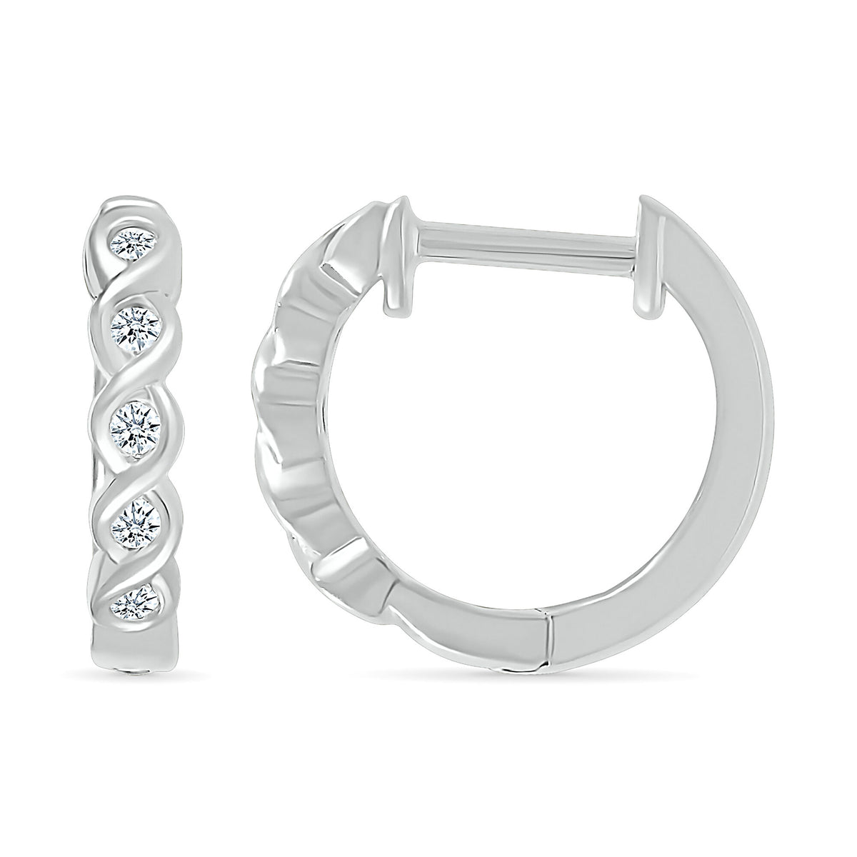 Diamond Twist Hoop Earrings in 10K White Gold (1/10 ct. tw.)