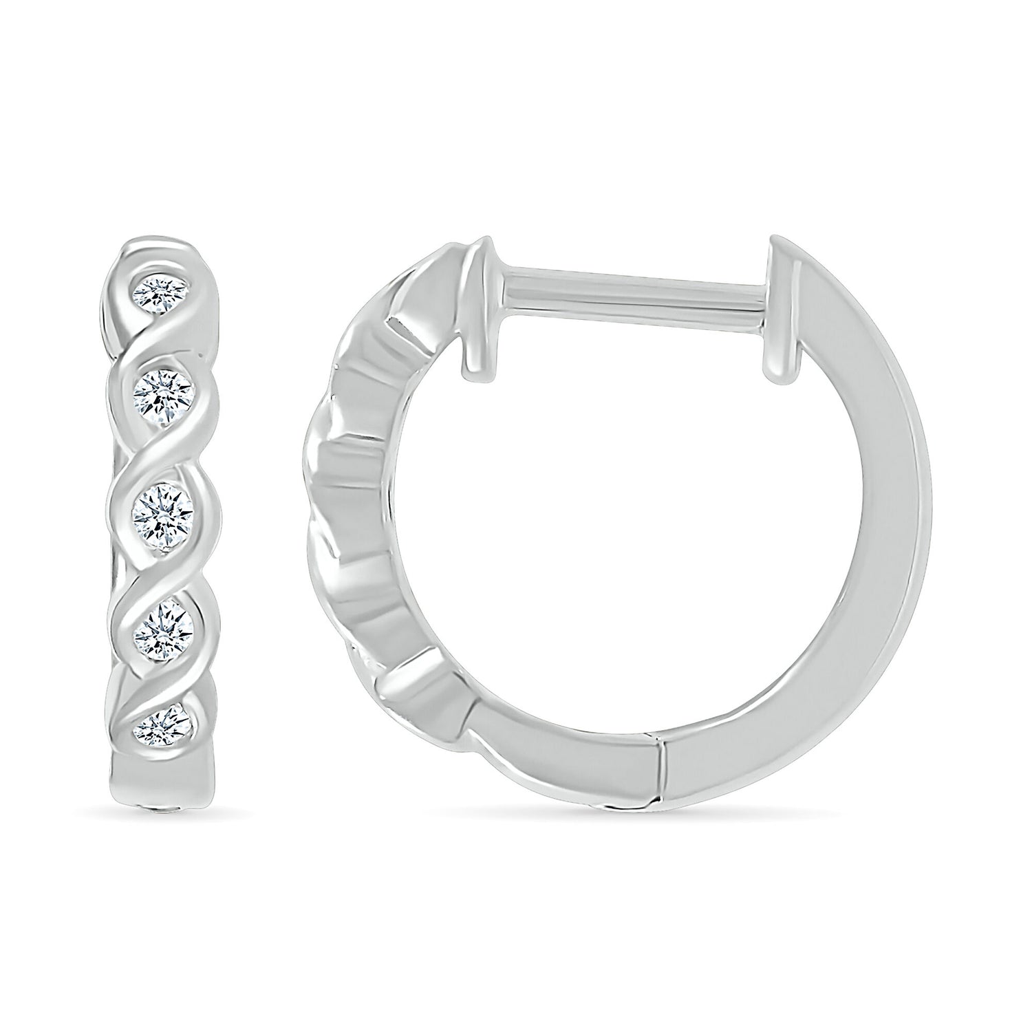 Diamond Twist Hoop Earrings in 10K White Gold (1/10 ct. tw.)