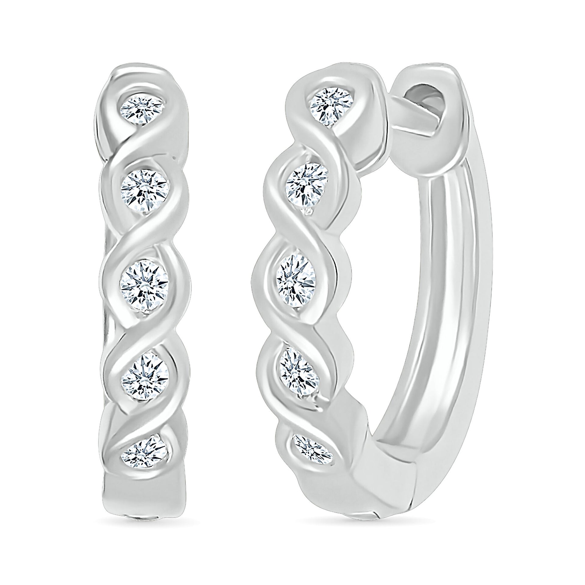 Diamond Twist Hoop Earrings in 10K White Gold (1/10 ct. tw.)