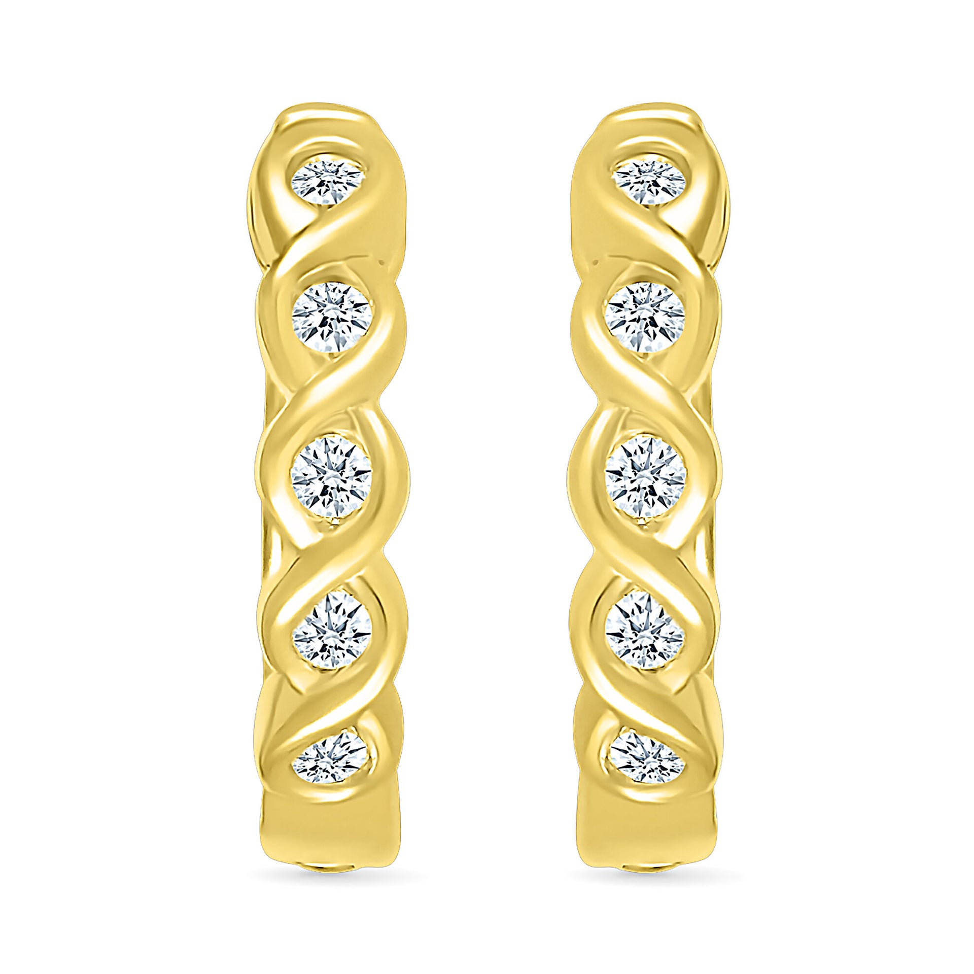 Diamond Twist Hoop Earrings in 10K Yellow Gold (1/10 ct. tw.)