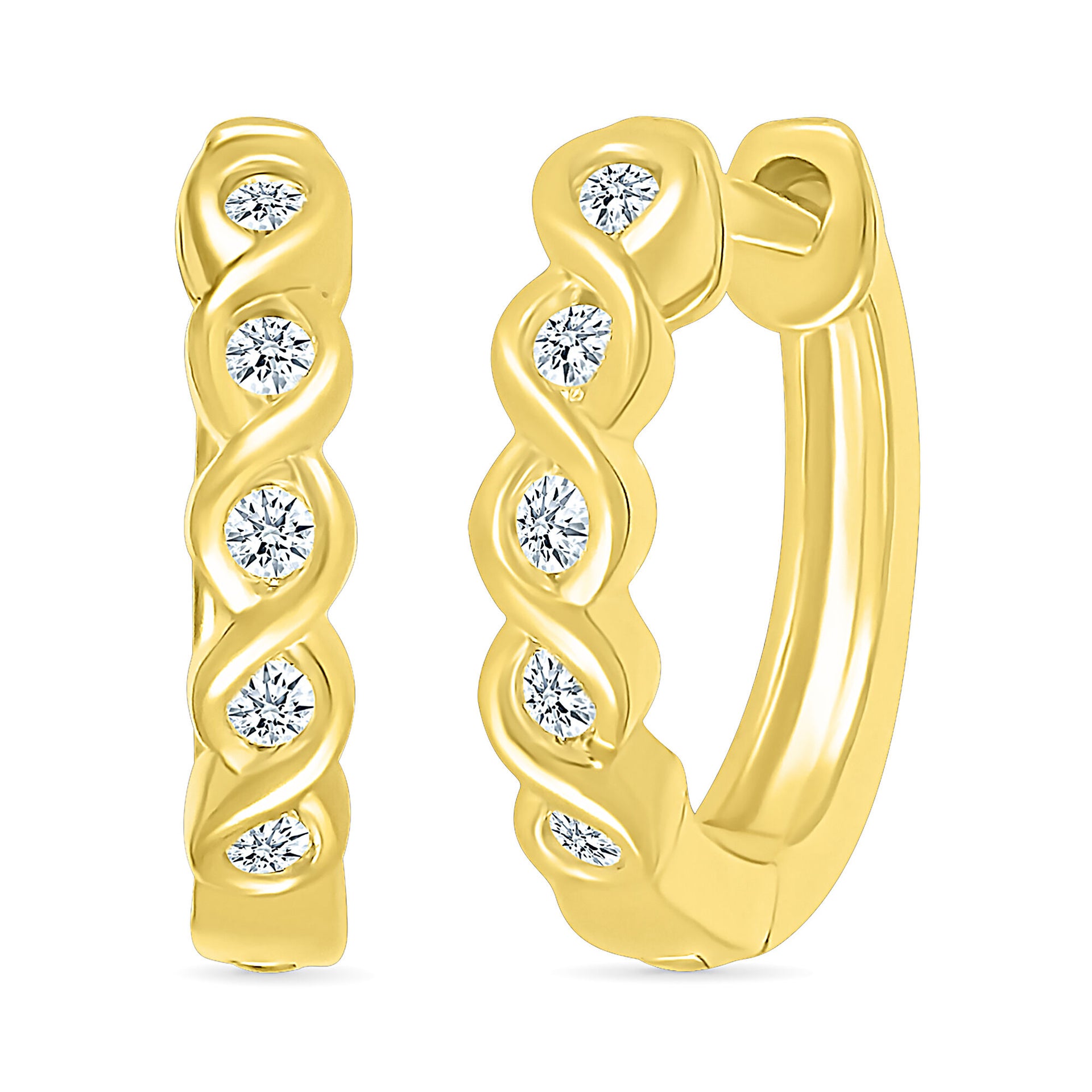 Diamond Twist Hoop Earrings in 10K Yellow Gold (1/10 ct. tw.)