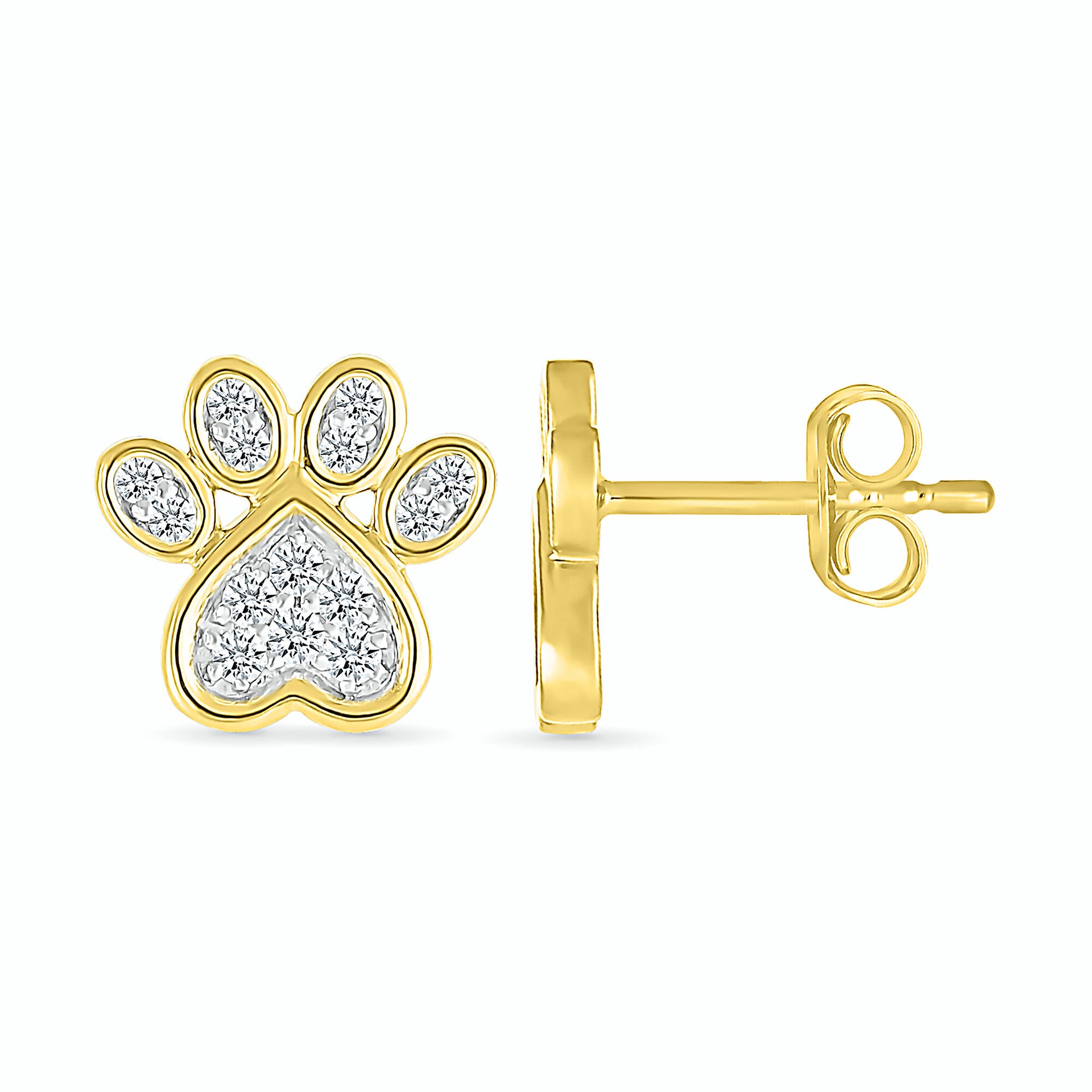 Diamond Paw Print Stud Earrings in 10K Yellow Gold (1/5 ct. tw.)