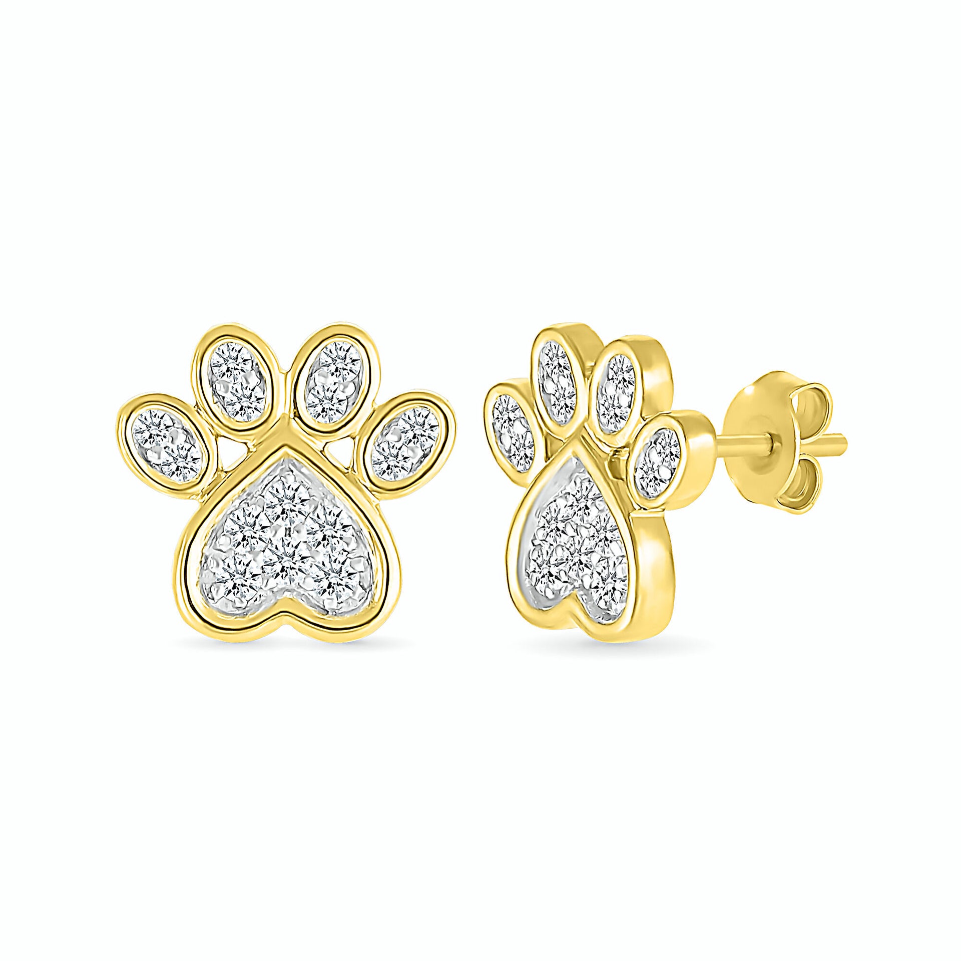 Diamond Paw Print Stud Earrings in 10K Yellow Gold (1/5 ct. tw.)