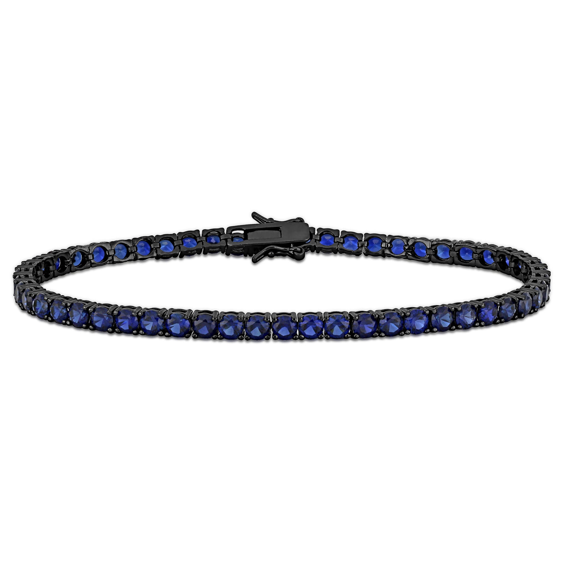 Lab-Created Blue Sapphire Bracelet in Sterling Silver & Black Rhodium