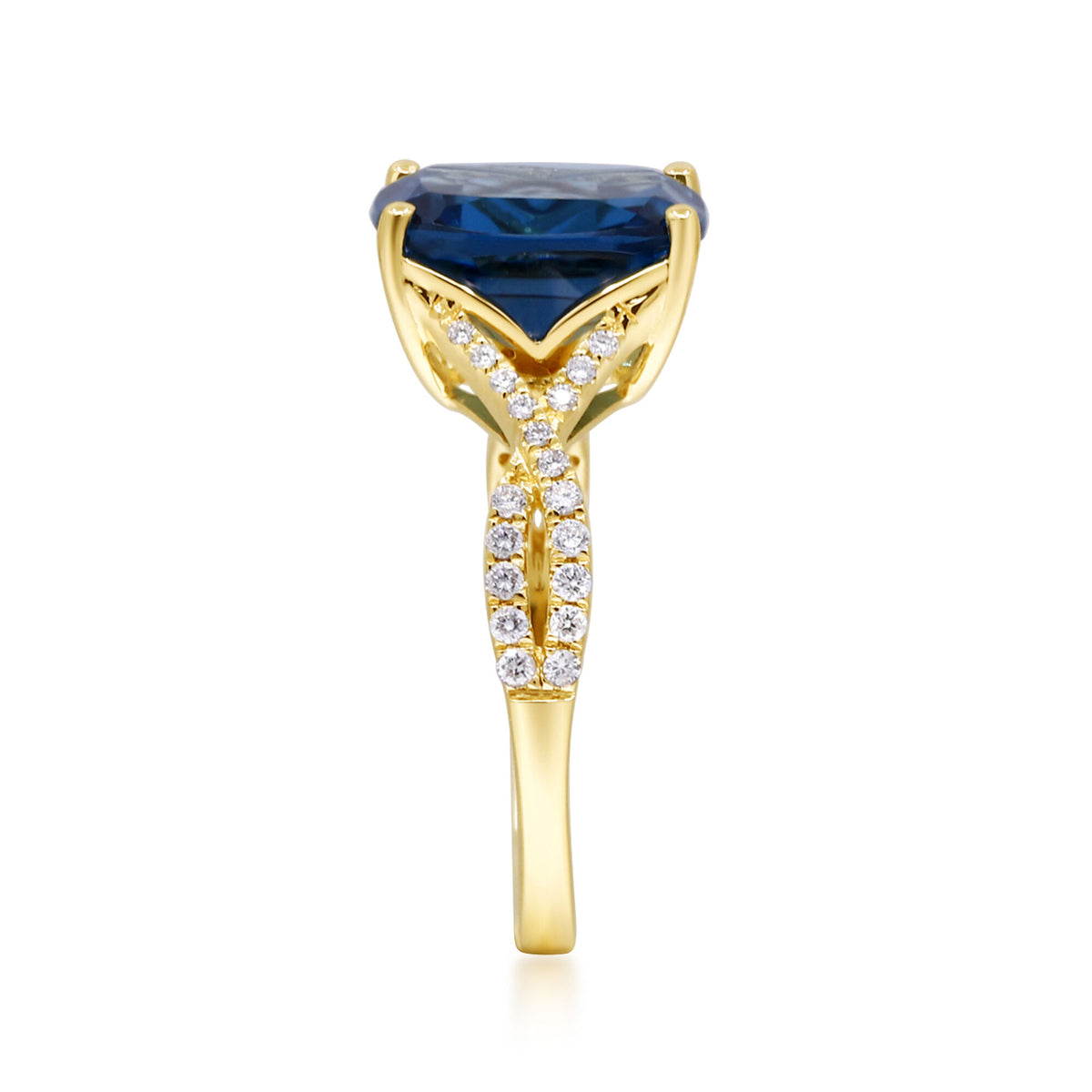 London Blue Topaz & Diamond Ring in 10K Yellow Gold (1/5 ct. tw.)
