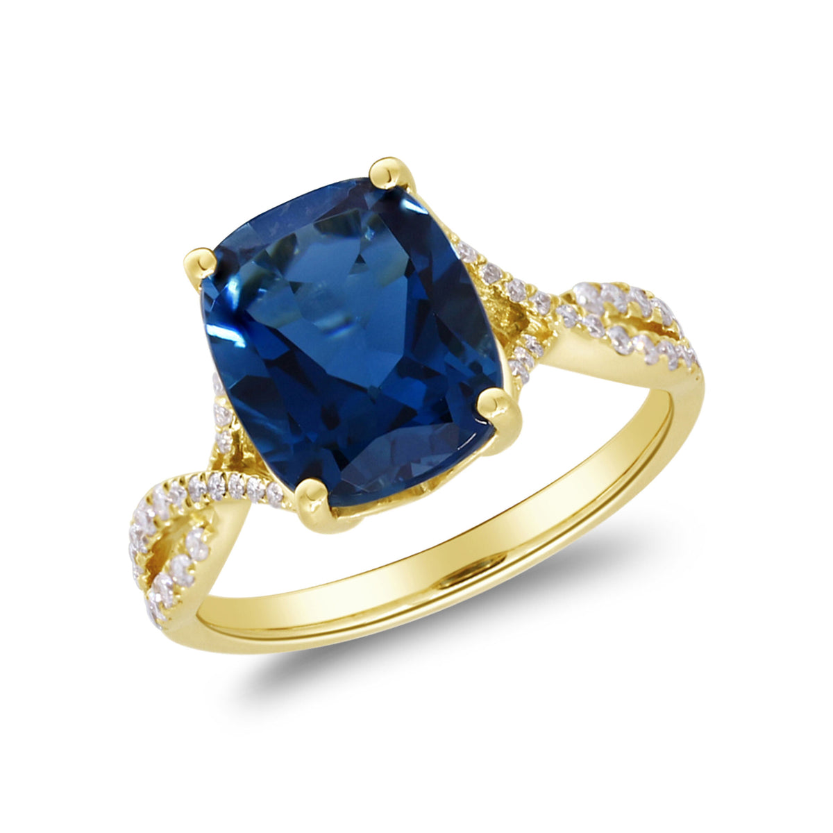 London Blue Topaz & Diamond Ring in 10K Yellow Gold (1/5 ct. tw.)