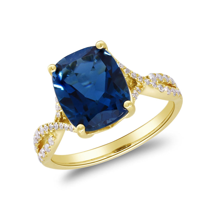 London Blue Topaz & Diamond Ring in 10K Yellow Gold (1/5 ct. tw.)