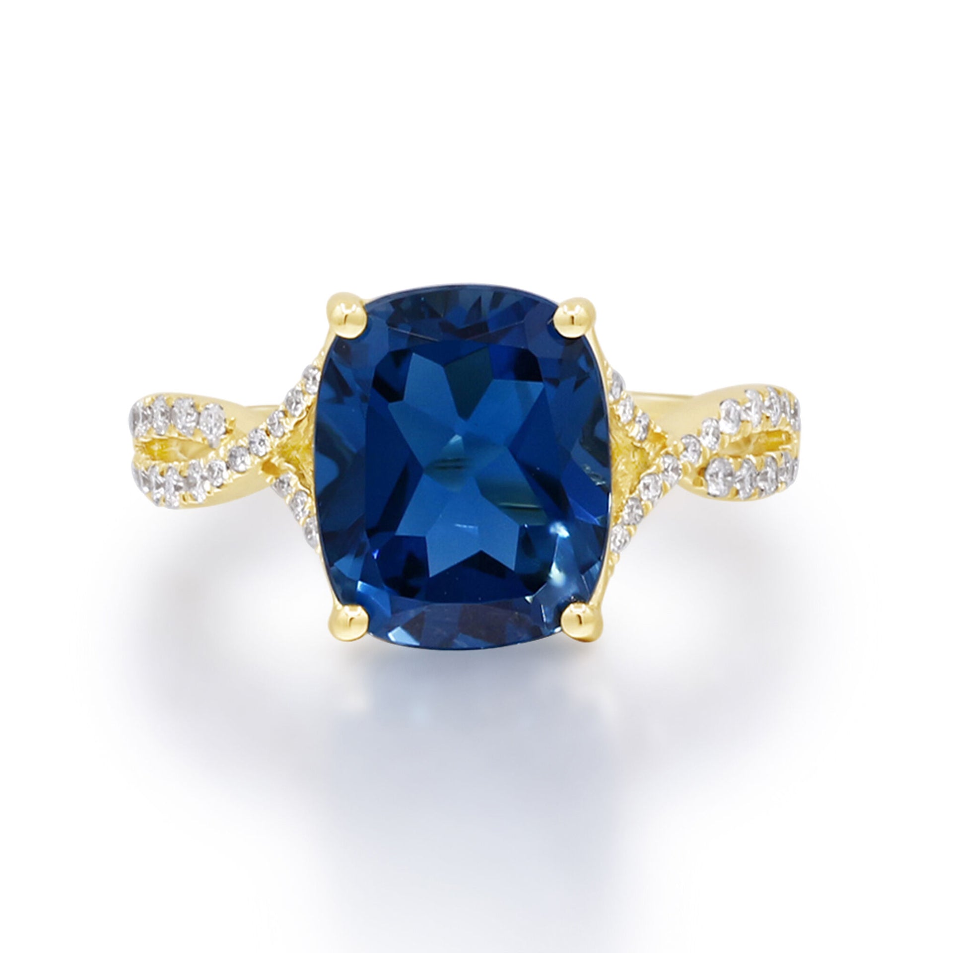 London Blue Topaz & Diamond Ring in 10K Yellow Gold (1/5 ct. tw.)