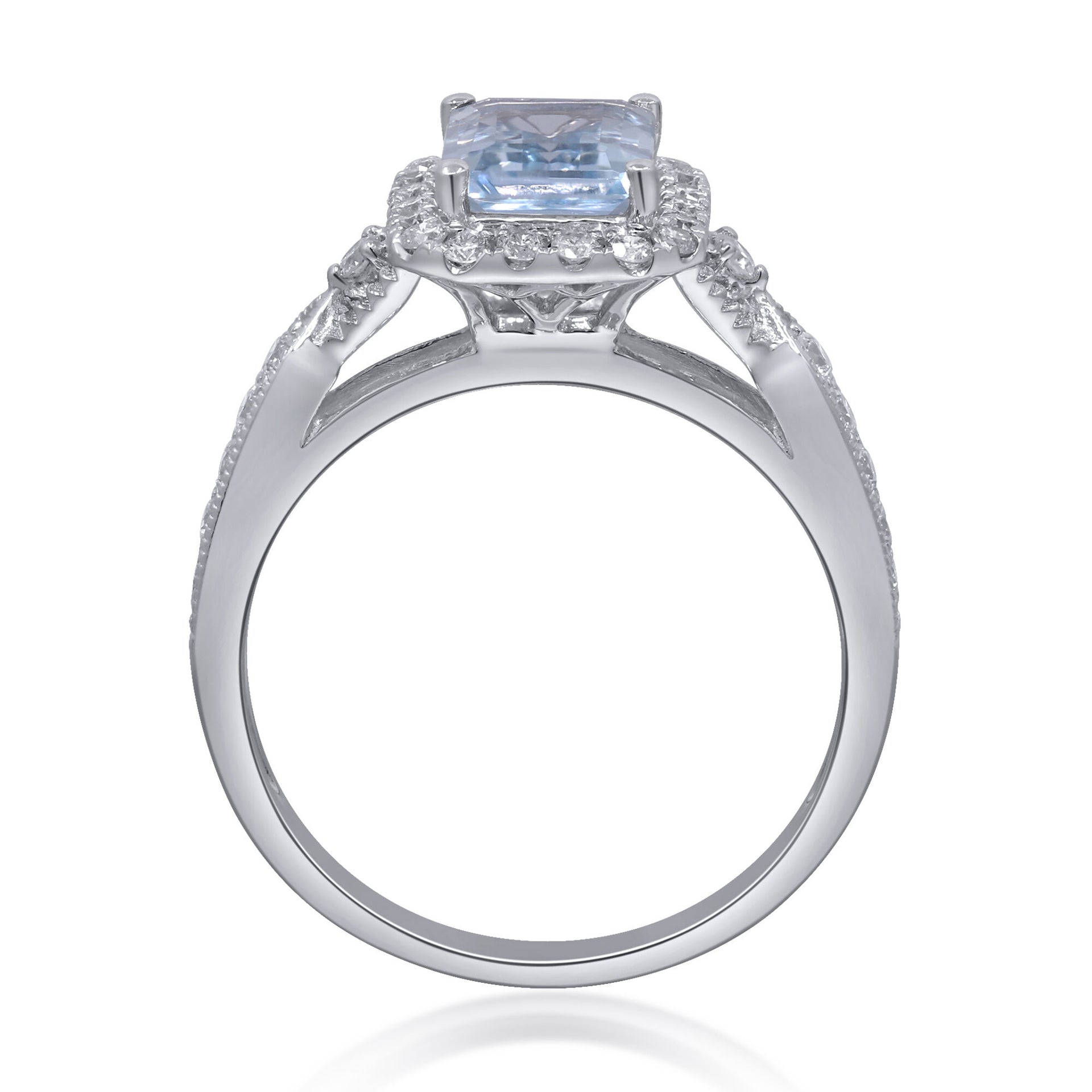 Aquamarine & Diamond Halo Ring in 14K White Gold (1/2 ct. tw.)