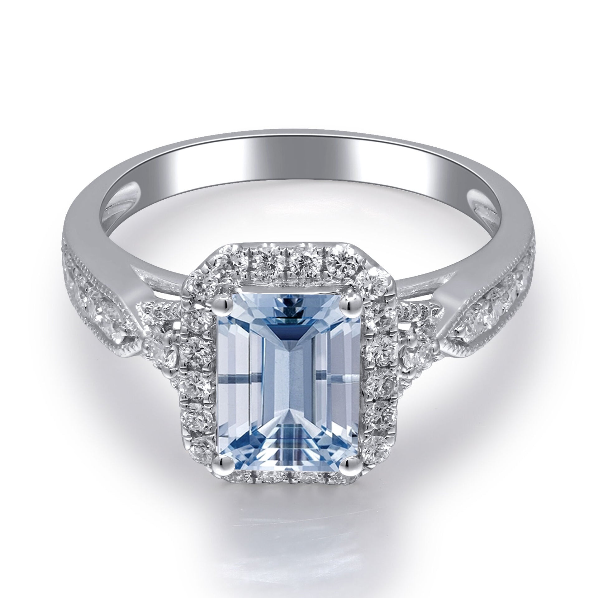 Aquamarine & Diamond Halo Ring in 14K White Gold (1/2 ct. tw.)