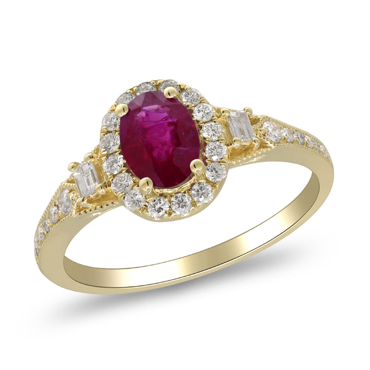 Ruby & Diamond Halo Ring in 10K Yellow Gold (1/3 ct. tw.)